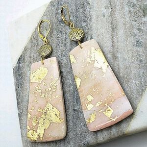 Pink and gold lever back earrings